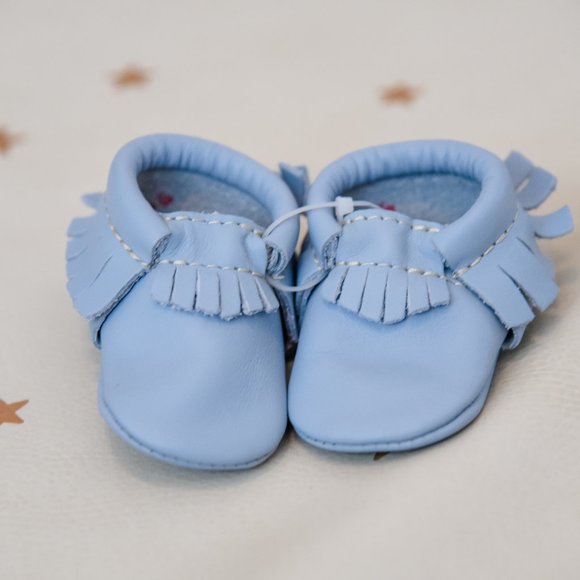 light blue moccasins